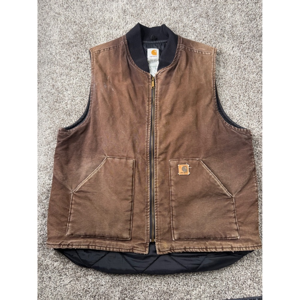 Vintage 90s Carhartt V02 DKB Duck Vest XL Tall Brown Quilted Workwear USA